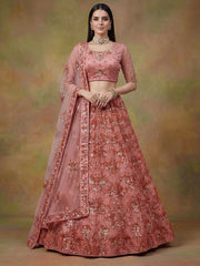 Superb Peach Sequins Net Reception Wear Lehenga With Blouse