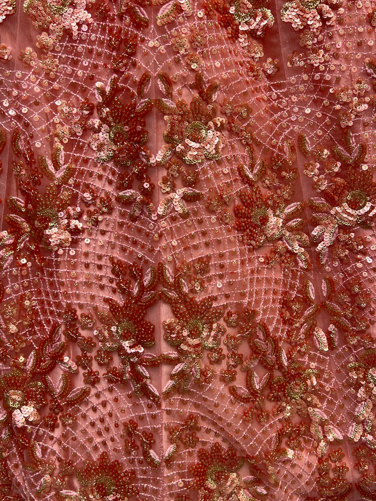 Superb Peach Sequins Net Reception Wear Lehenga With Blouse