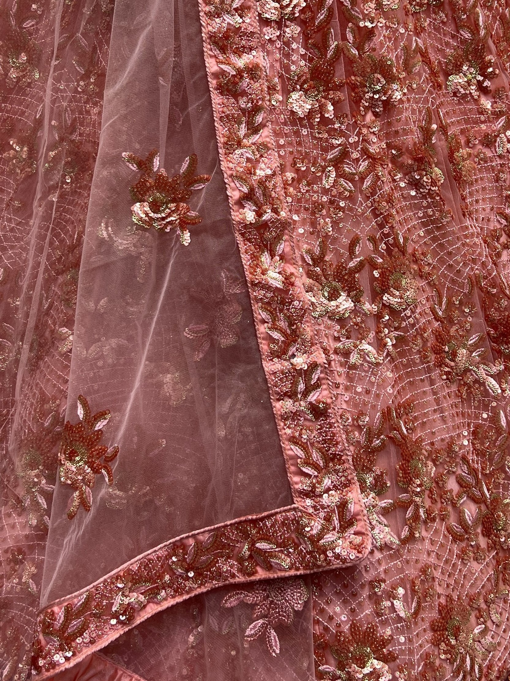 Superb Peach Sequins Net Reception Wear Lehenga With Blouse