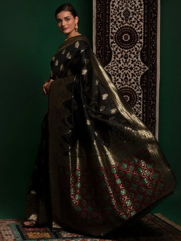 Ravishing Black Heavy Zari Weaving Festival Wear Silk Saree