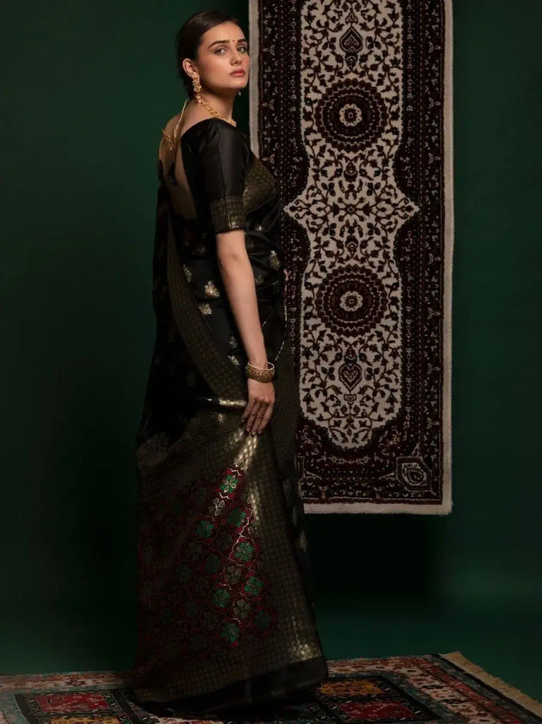 Ravishing Black Heavy Zari Weaving Festival Wear Silk Saree
