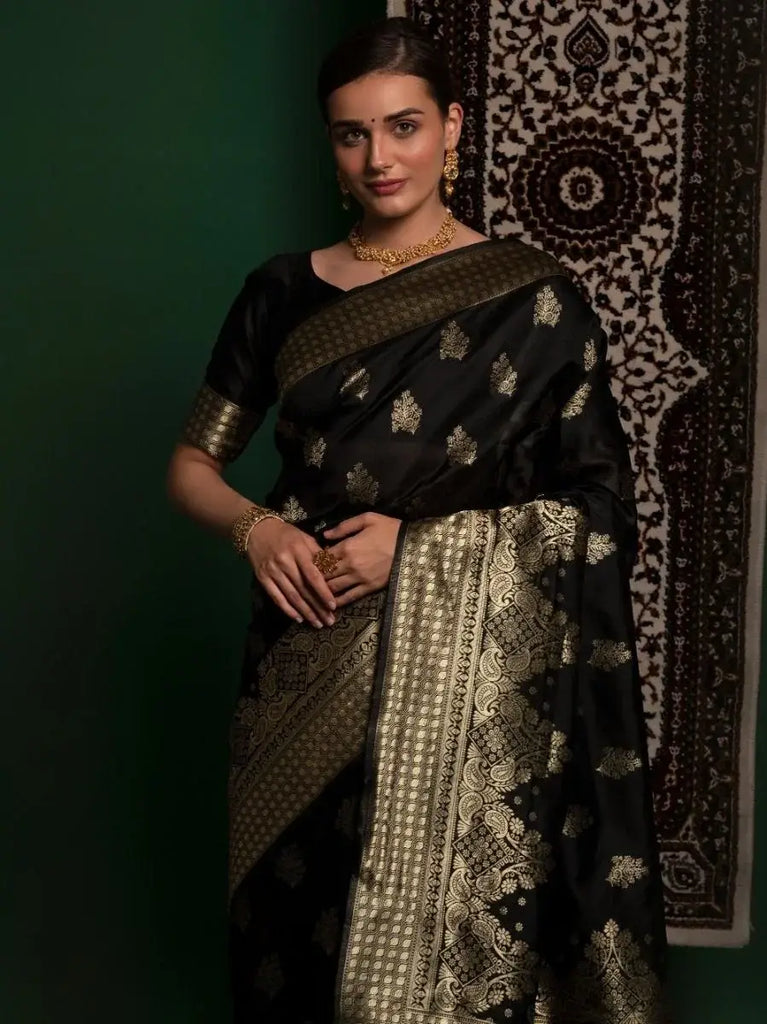 Ravishing Black Heavy Zari Weaving Festival Wear Silk Saree