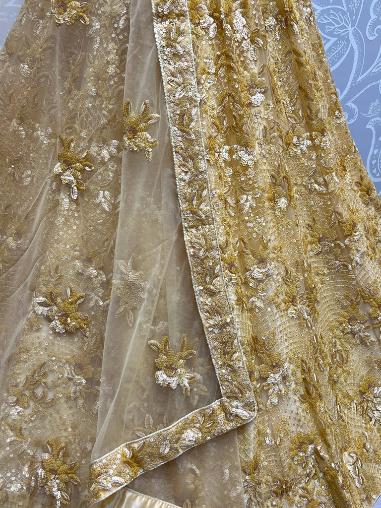 Shiny Yellow Sequins Net Haldi Wear Lehenga Choli With Dupatta