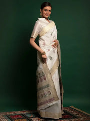 Prodigious White Zari Weaving occasional Wear Silk Saree With Blouse