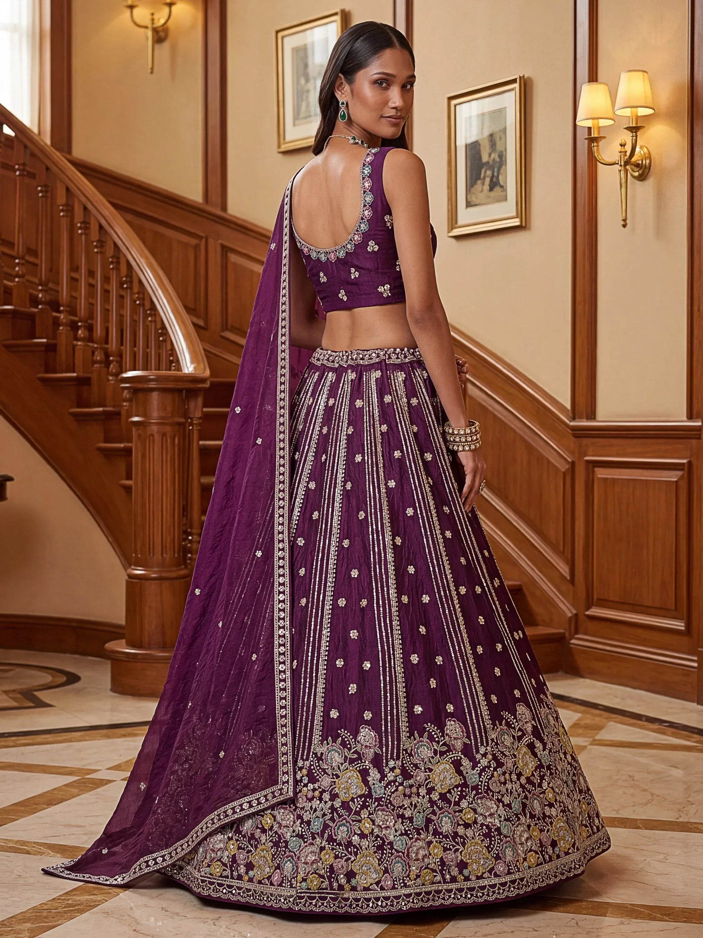 Attractive Purple Dori Work Oragnza Designer Lehenga Choli With Dupatta