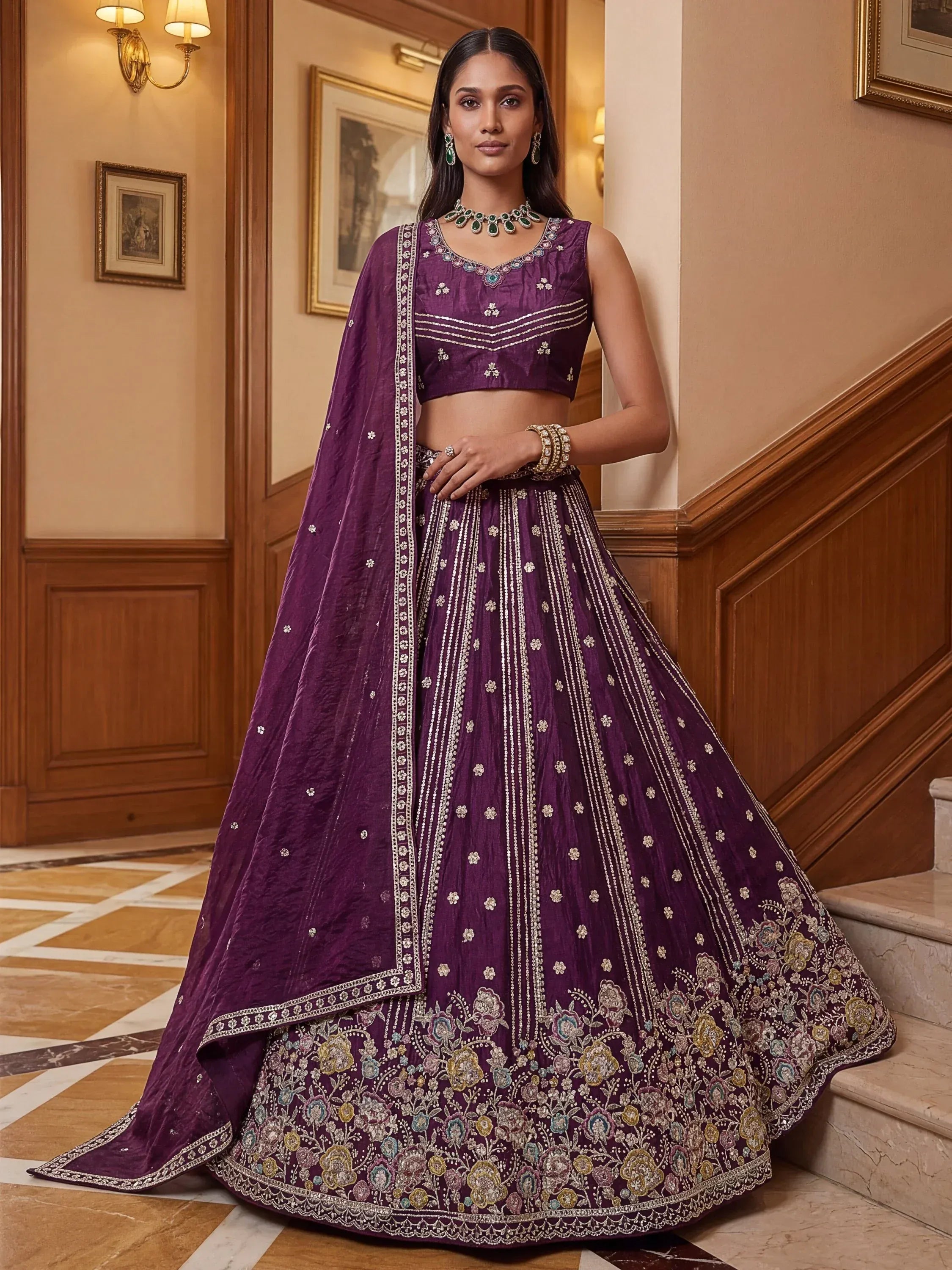 Attractive Purple Dori Work Oragnza Designer Lehenga Choli With Dupatta