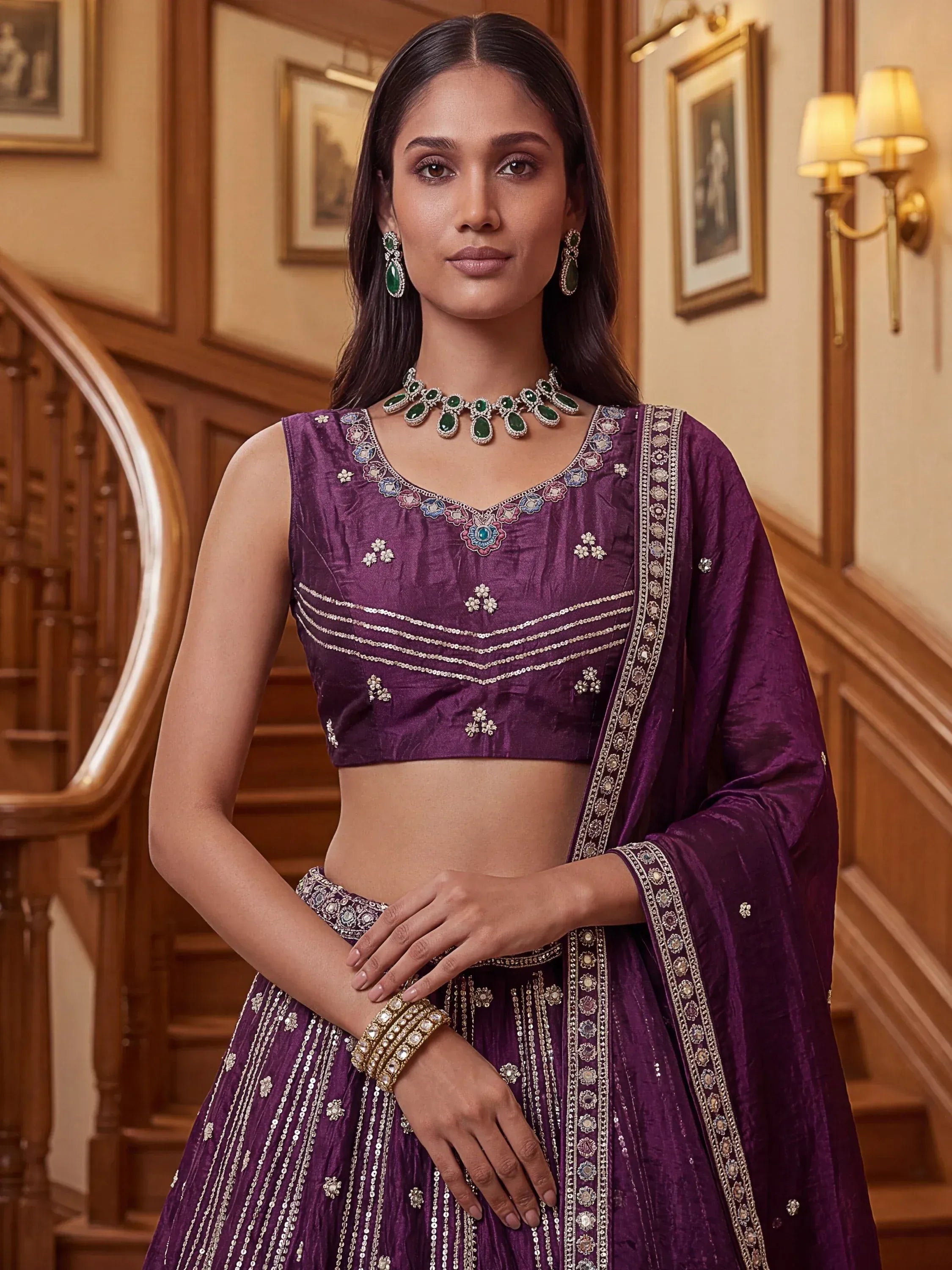 Attractive Purple Dori Work Oragnza Designer Lehenga Choli With Dupatta