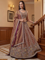Delightful Brown Multi Thread Work Oragnza Sangeet Wear Lehenga Choli