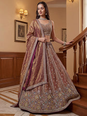 Delightful Brown Multi Thread Work Oragnza Sangeet Wear Lehenga Choli