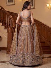 Delightful Brown Multi Thread Work Oragnza Sangeet Wear Lehenga Choli