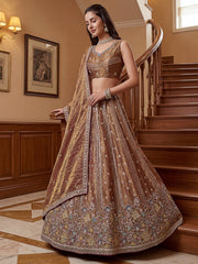 Delightful Brown Multi Thread Work Oragnza Sangeet Wear Lehenga Choli