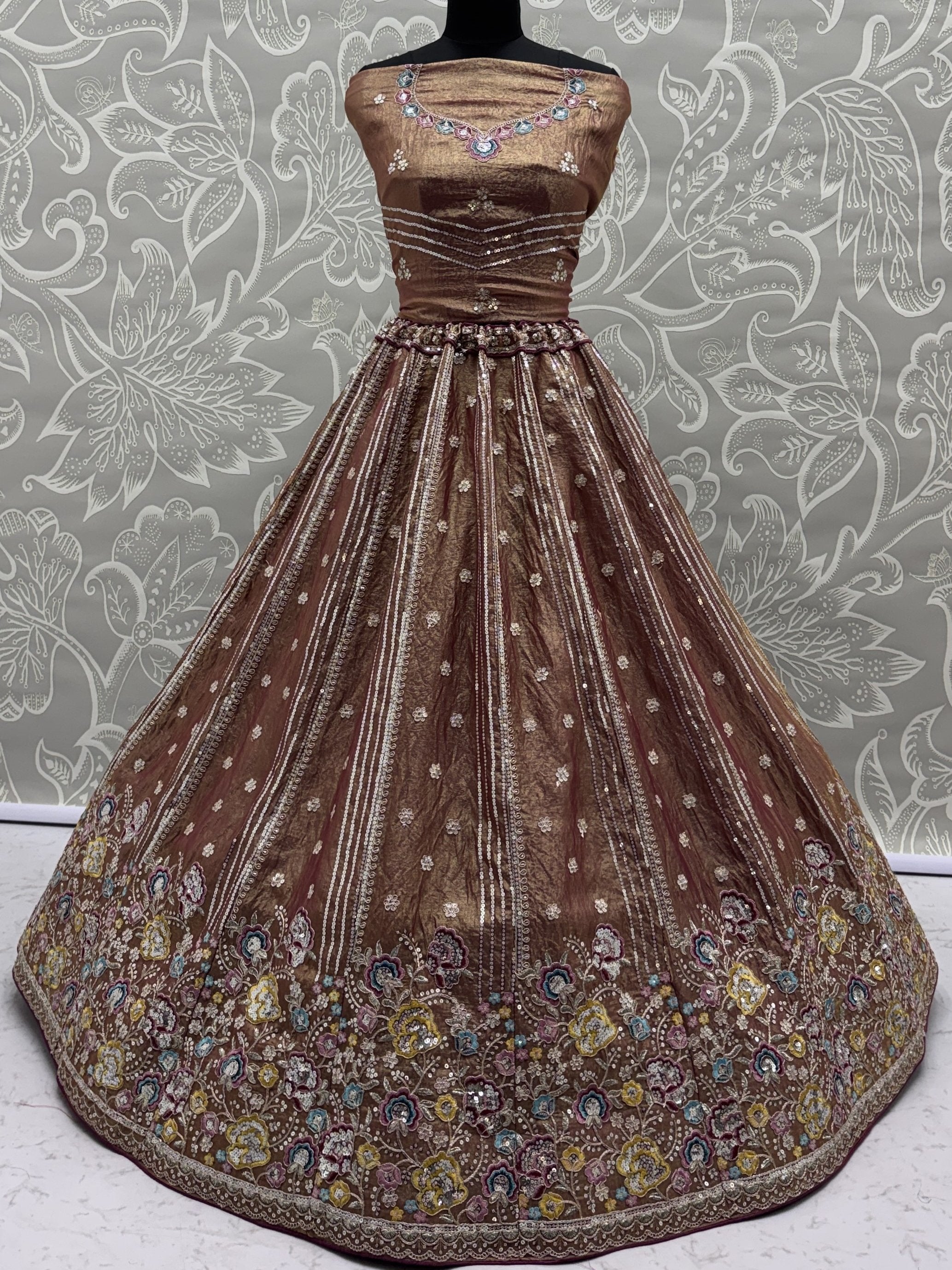 Delightful Brown Multi Thread Work Oragnza Sangeet Wear Lehenga Choli