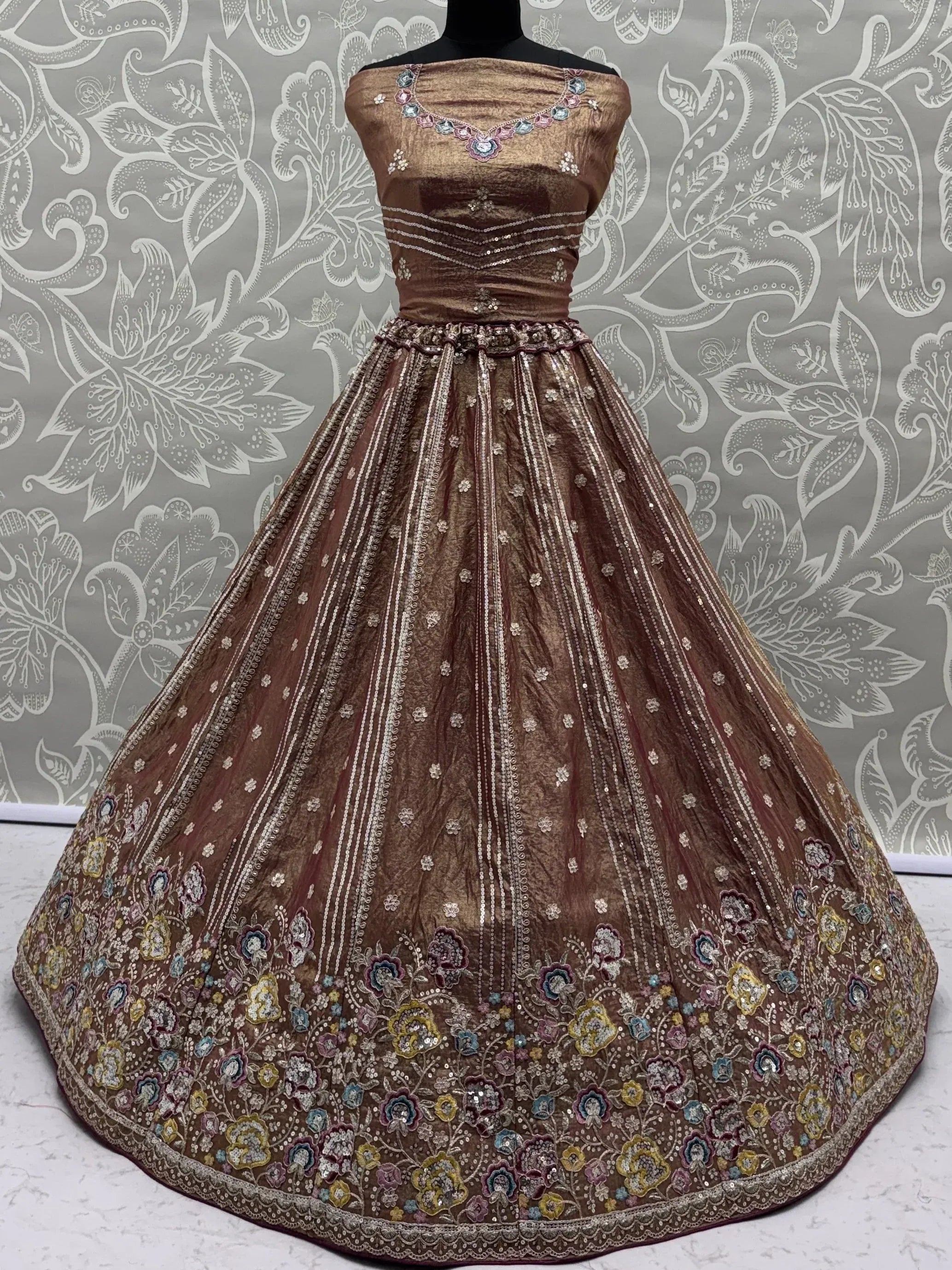 Delightful Brown Multi Thread Work Oragnza Sangeet Wear Lehenga Choli