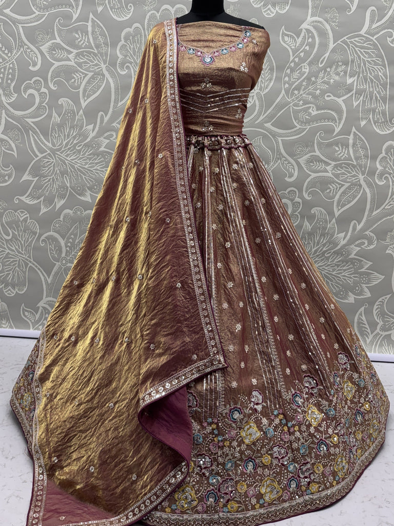 Delightful Brown Multi Thread Work Oragnza Sangeet Wear Lehenga Choli
