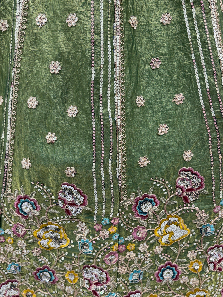 Charming Pista Green Zari Work Oragnza Reception Wear Lehenga Choli