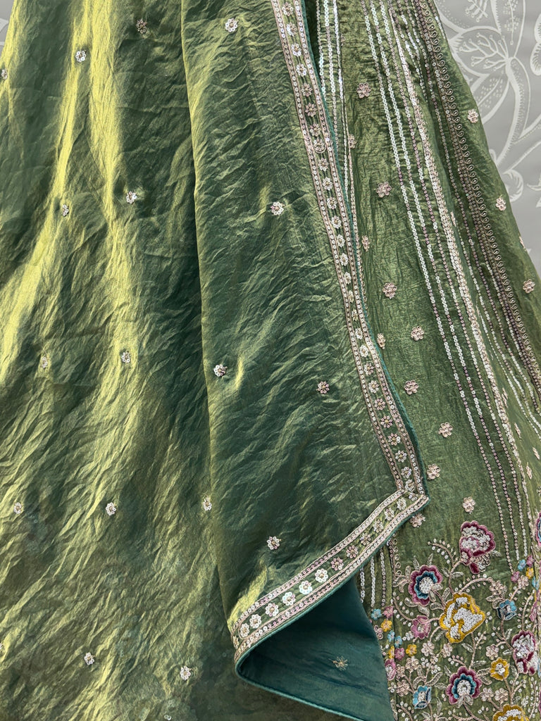 Charming Pista Green Zari Work Oragnza Reception Wear Lehenga Choli