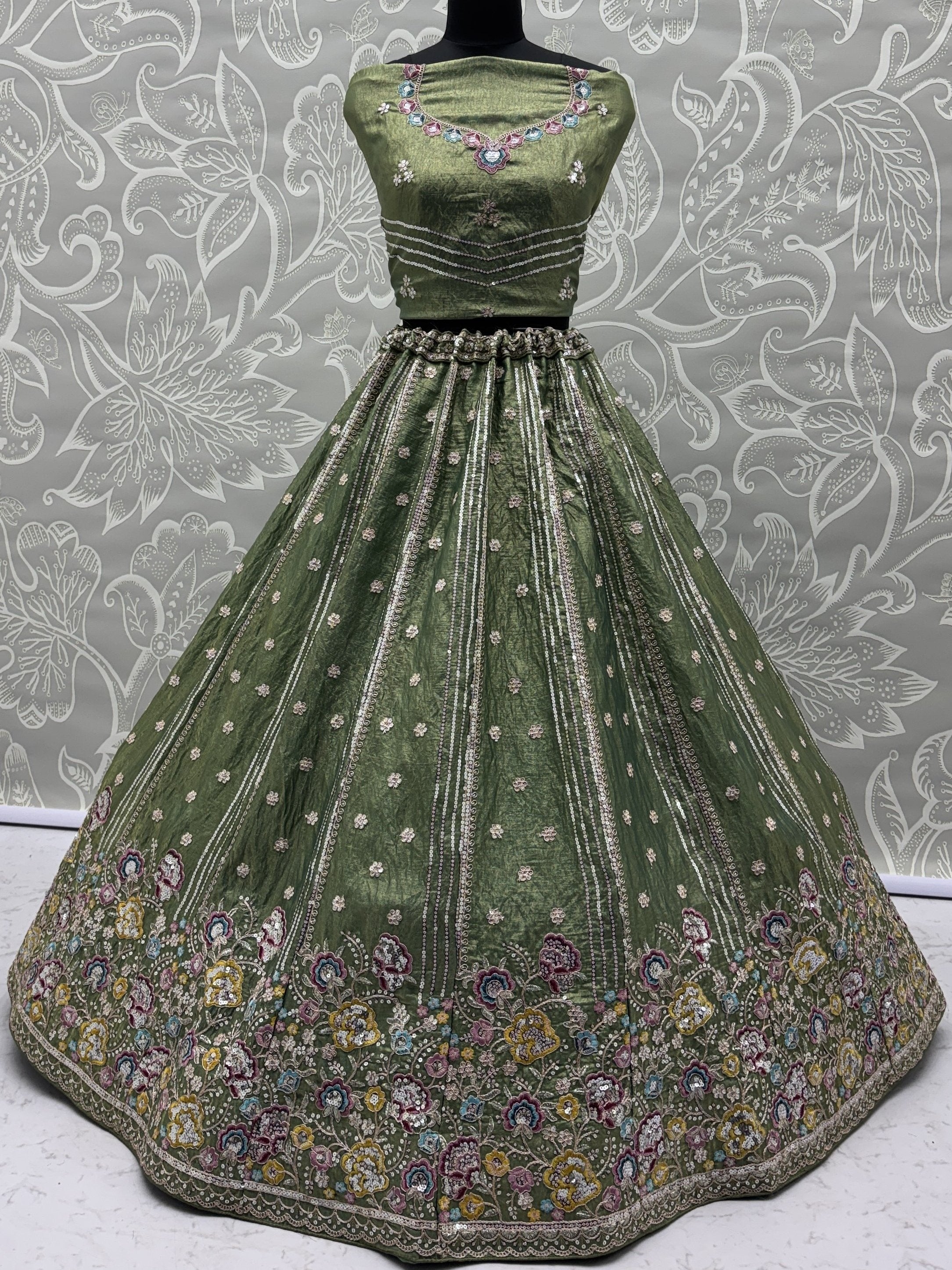 Charming Pista Green Zari Work Oragnza Reception Wear Lehenga Choli