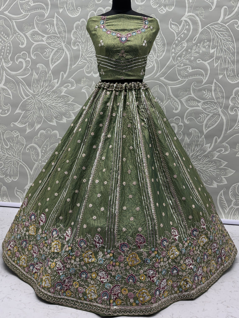 Charming Pista Green Zari Work Oragnza Reception Wear Lehenga Choli