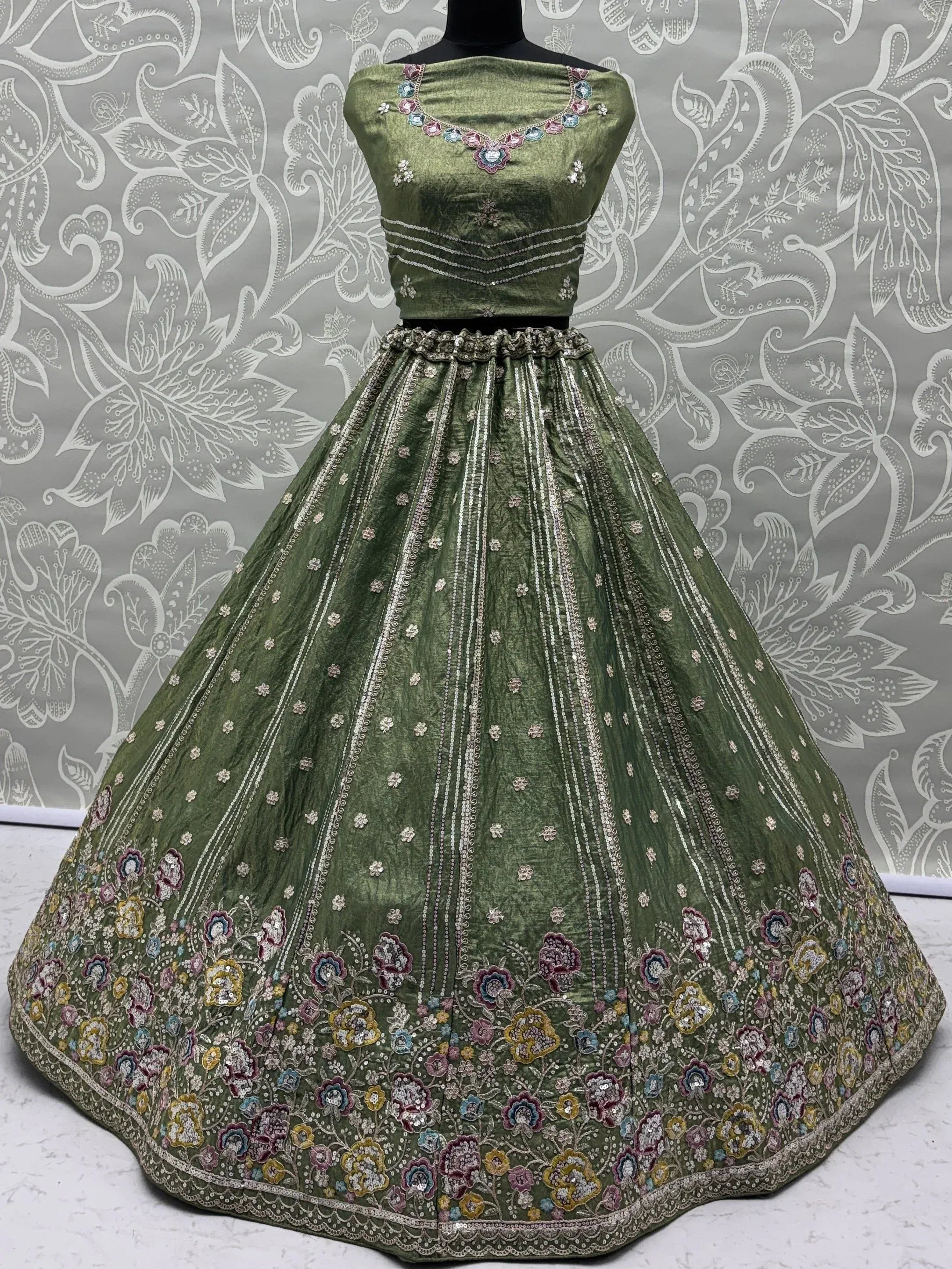 Charming Pista Green Zari Work Oragnza Reception Wear Lehenga Choli