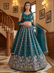 Ravishing Teal Green Embroidered Oragnza Mehendi Wear Lehenga With Blouse