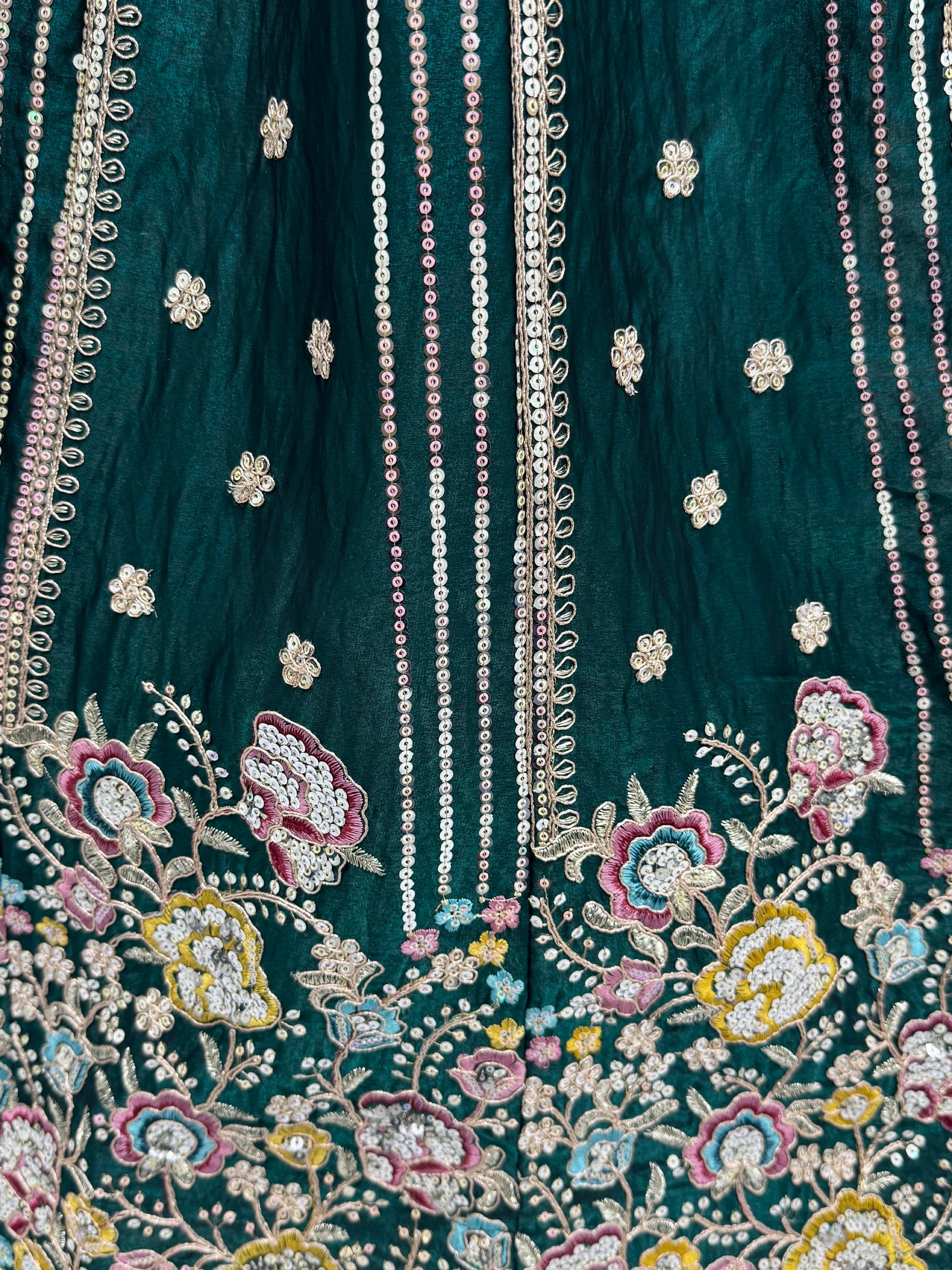 Ravishing Teal Green Embroidered Oragnza Mehendi Wear Lehenga With Blouse