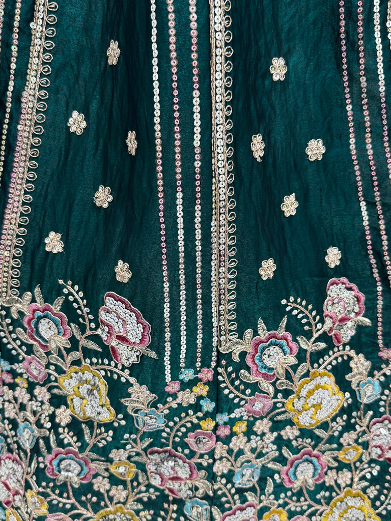 Ravishing Teal Green Embroidered Oragnza Mehendi Wear Lehenga With Blouse