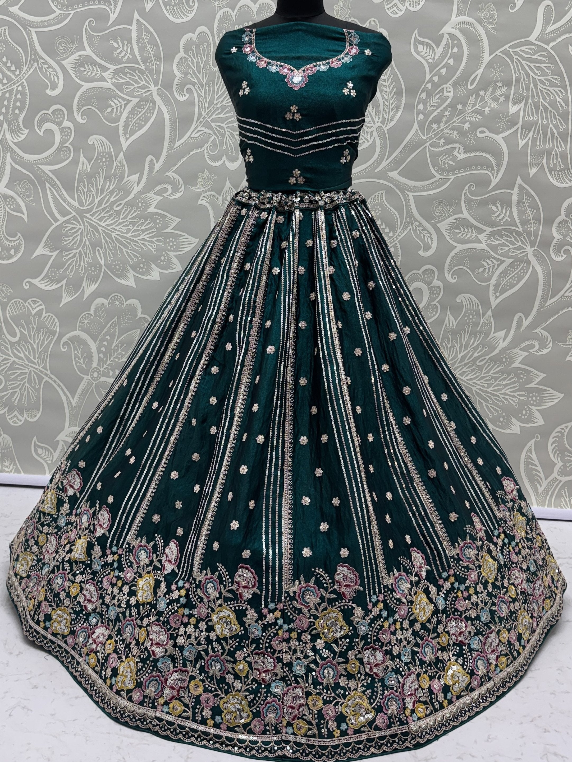 Ravishing Teal Green Embroidered Oragnza Mehendi Wear Lehenga With Blouse