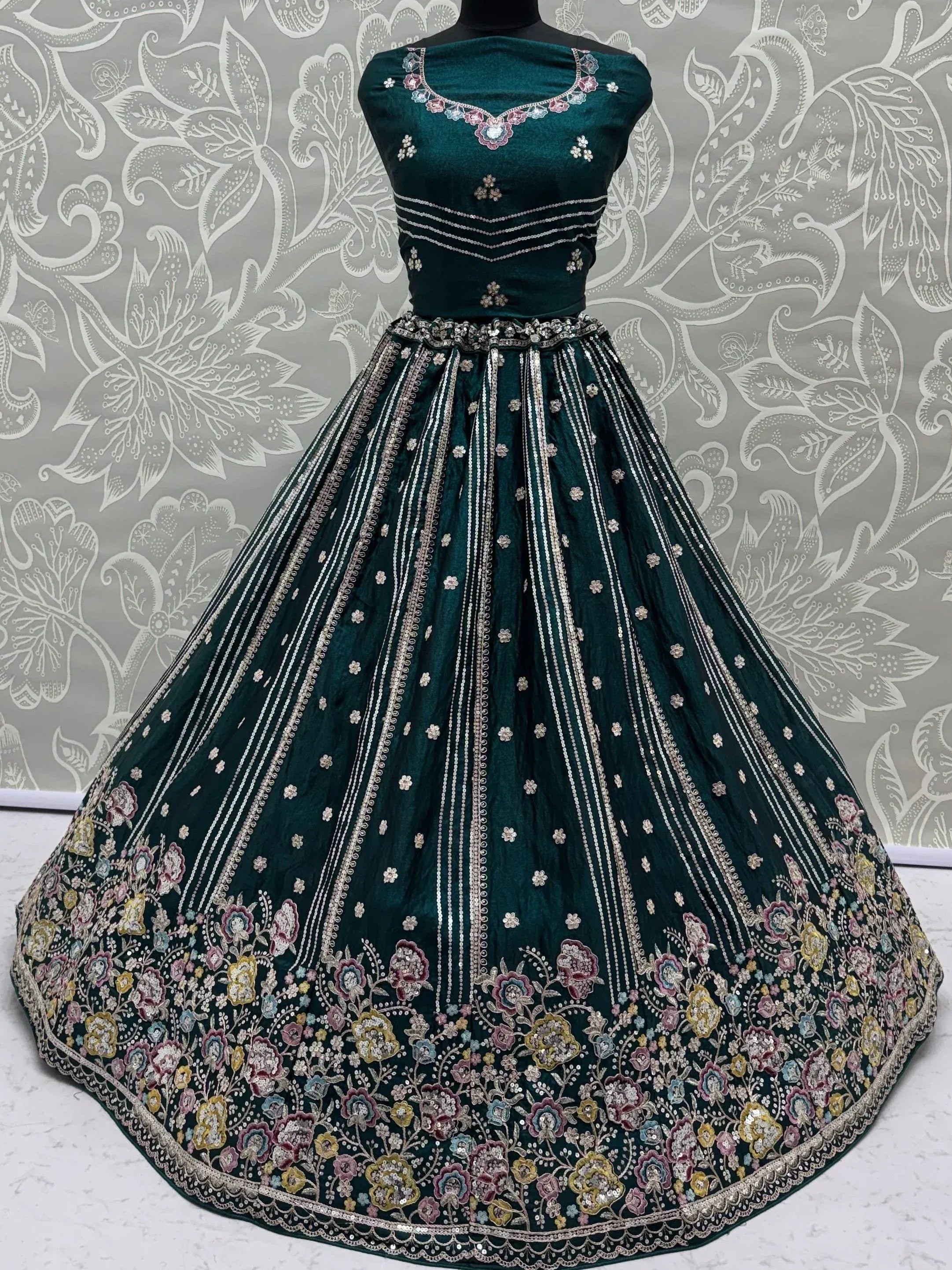 Ravishing Teal Green Embroidered Oragnza Mehendi Wear Lehenga With Blouse