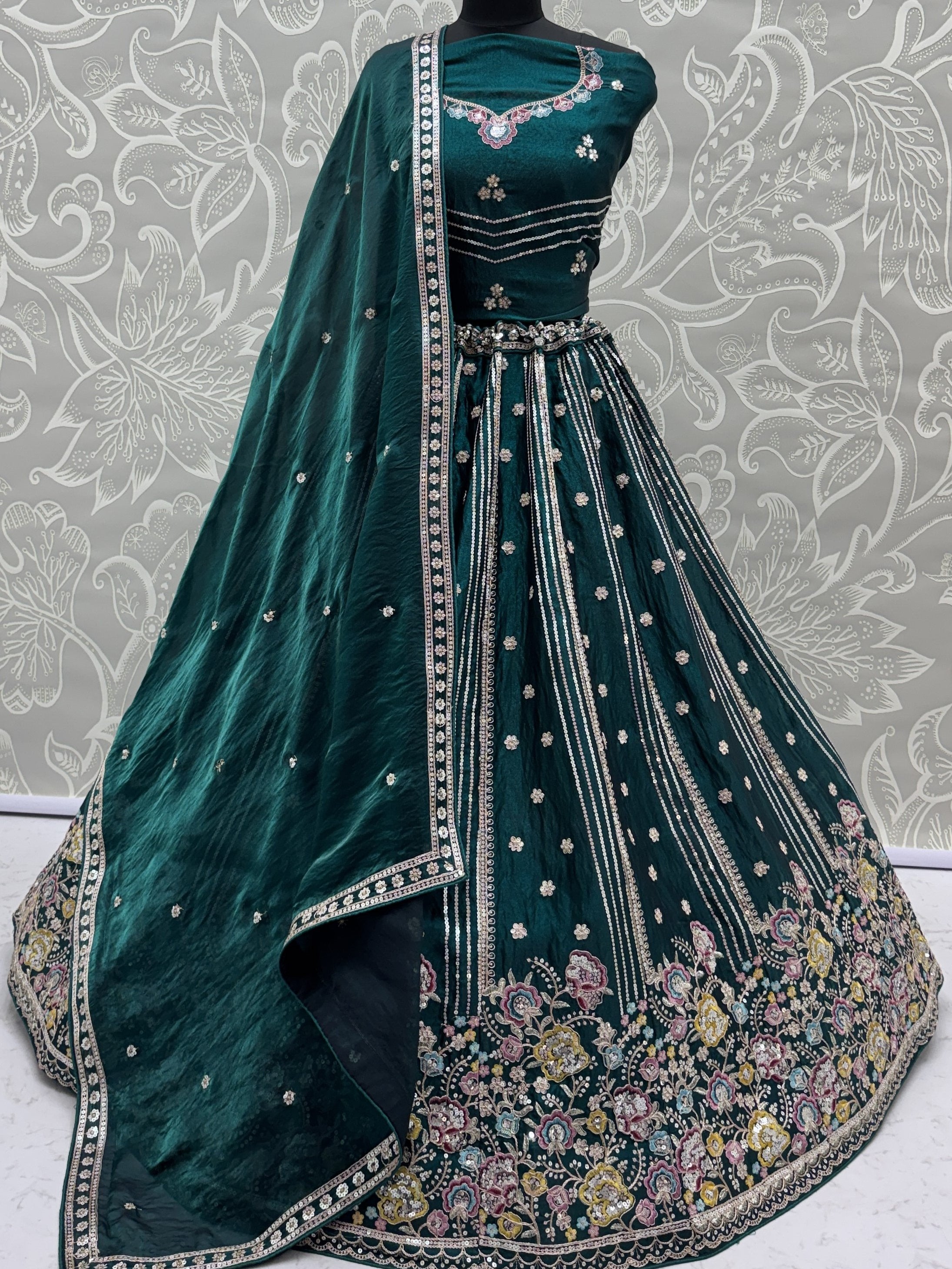 Ravishing Teal Green Embroidered Oragnza Mehendi Wear Lehenga With Blouse