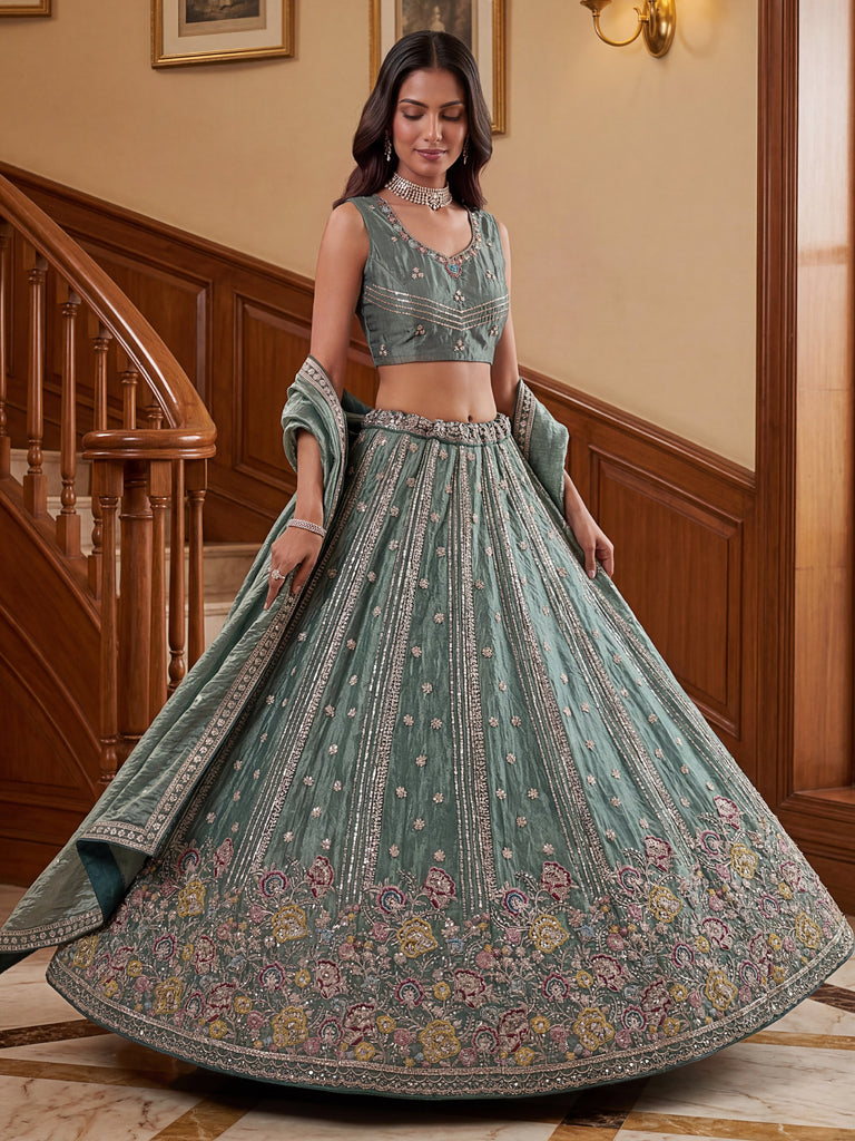 Fantastic Sea Green Dori Work Oragnza Lehenga Choli With Dupatta