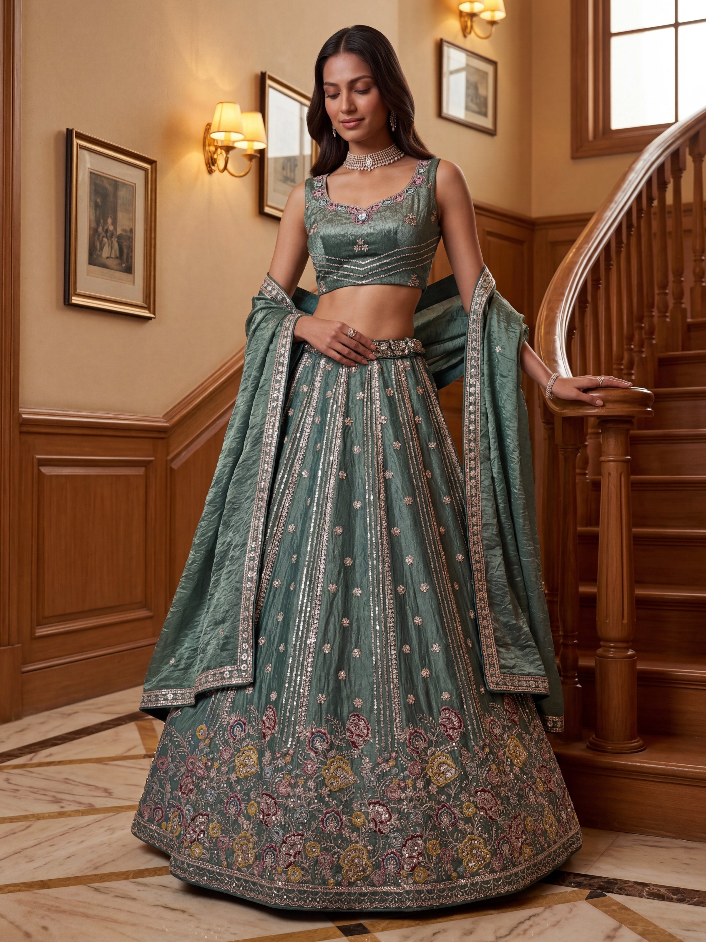 Fantastic Sea Green Dori Work Oragnza Lehenga Choli With Dupatta