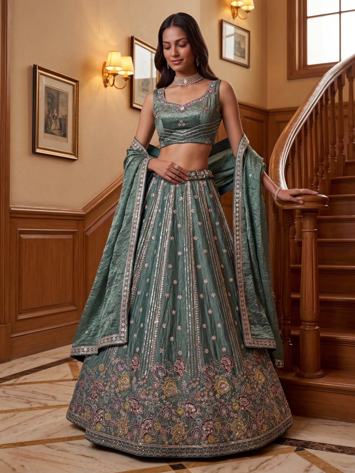 Fantastic Sea Green Dori Work Oragnza Lehenga Choli With Dupatta