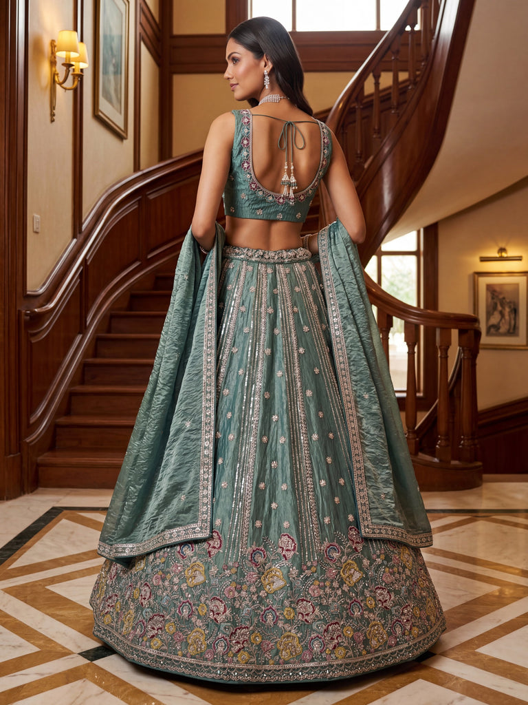 Fantastic Sea Green Dori Work Oragnza Lehenga Choli With Dupatta