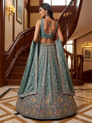 Fantastic Sea Green Dori Work Oragnza Lehenga Choli With Dupatta