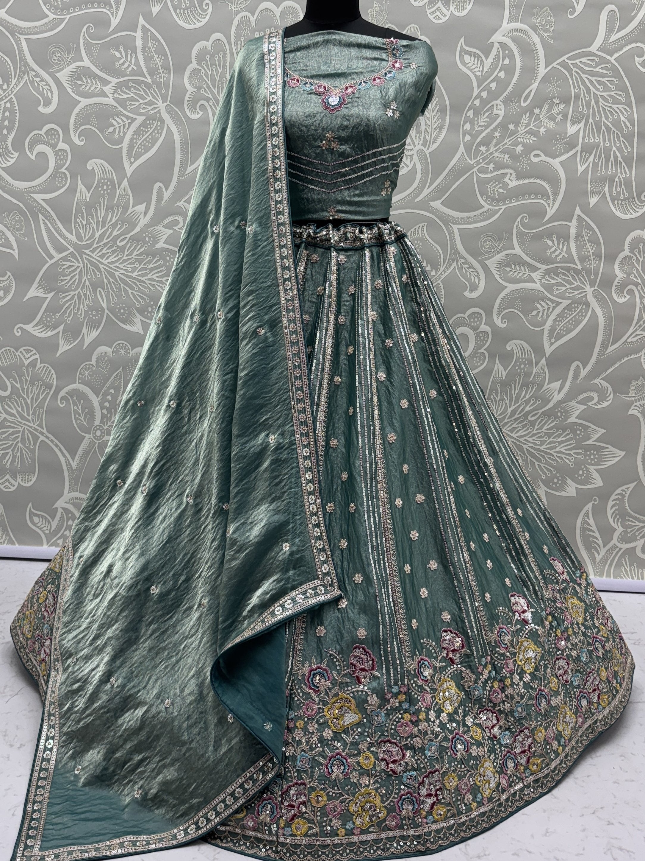 Fantastic Sea Green Dori Work Oragnza Lehenga Choli With Dupatta