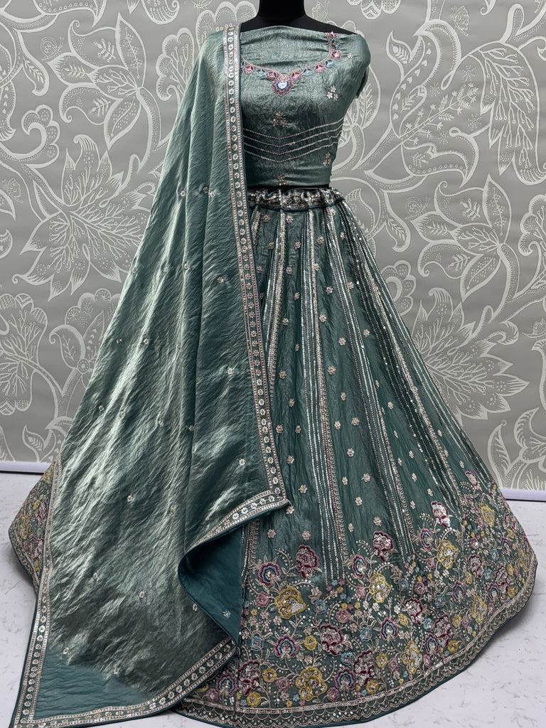 Fantastic Sea Green Dori Work Oragnza Lehenga Choli With Dupatta