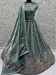 Fantastic Sea Green Dori Work Oragnza Lehenga Choli With Dupatta