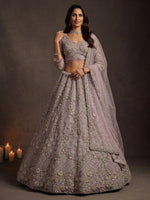 Notable Mauve Multi Thread Work Net Reception Wear Lehenga With Blouse