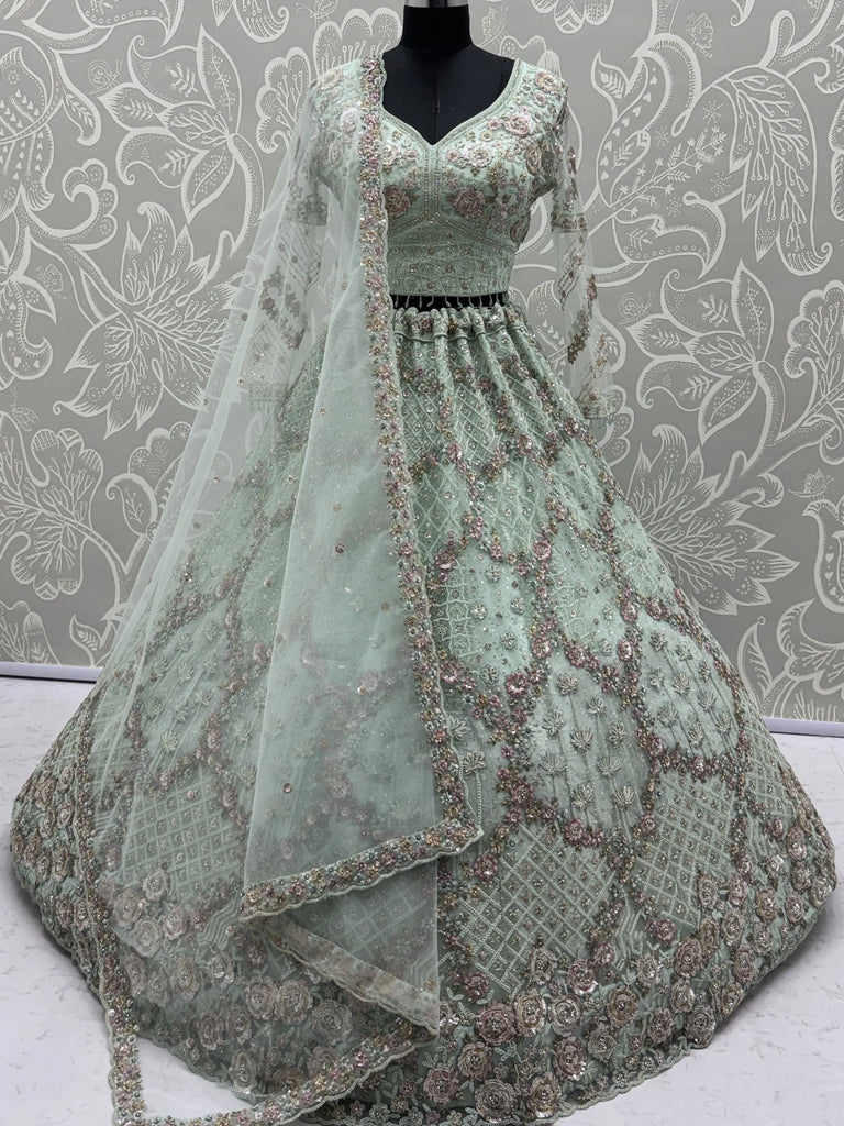 Beautiful Pastel Green Sequins Net Bridesmaid Lehenga Choli