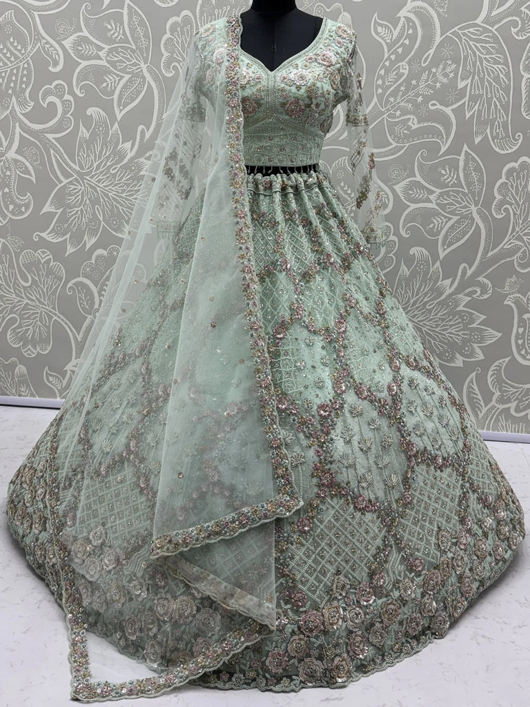 Beautiful Pastel Green Sequins Net Bridesmaid Lehenga Choli