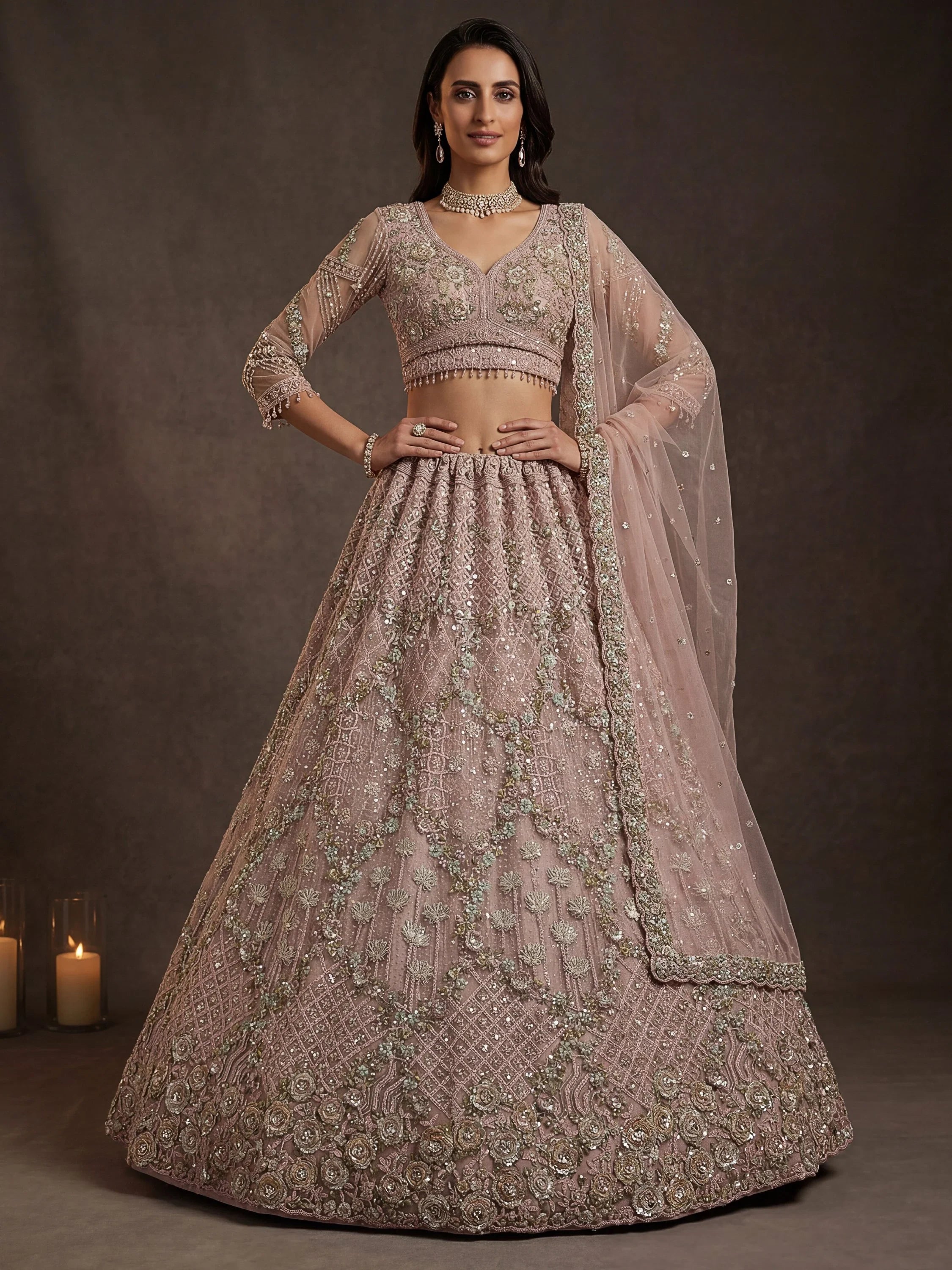 Terrific Pink Dori Embroidery Net Engagement Wear Lehenga Choli