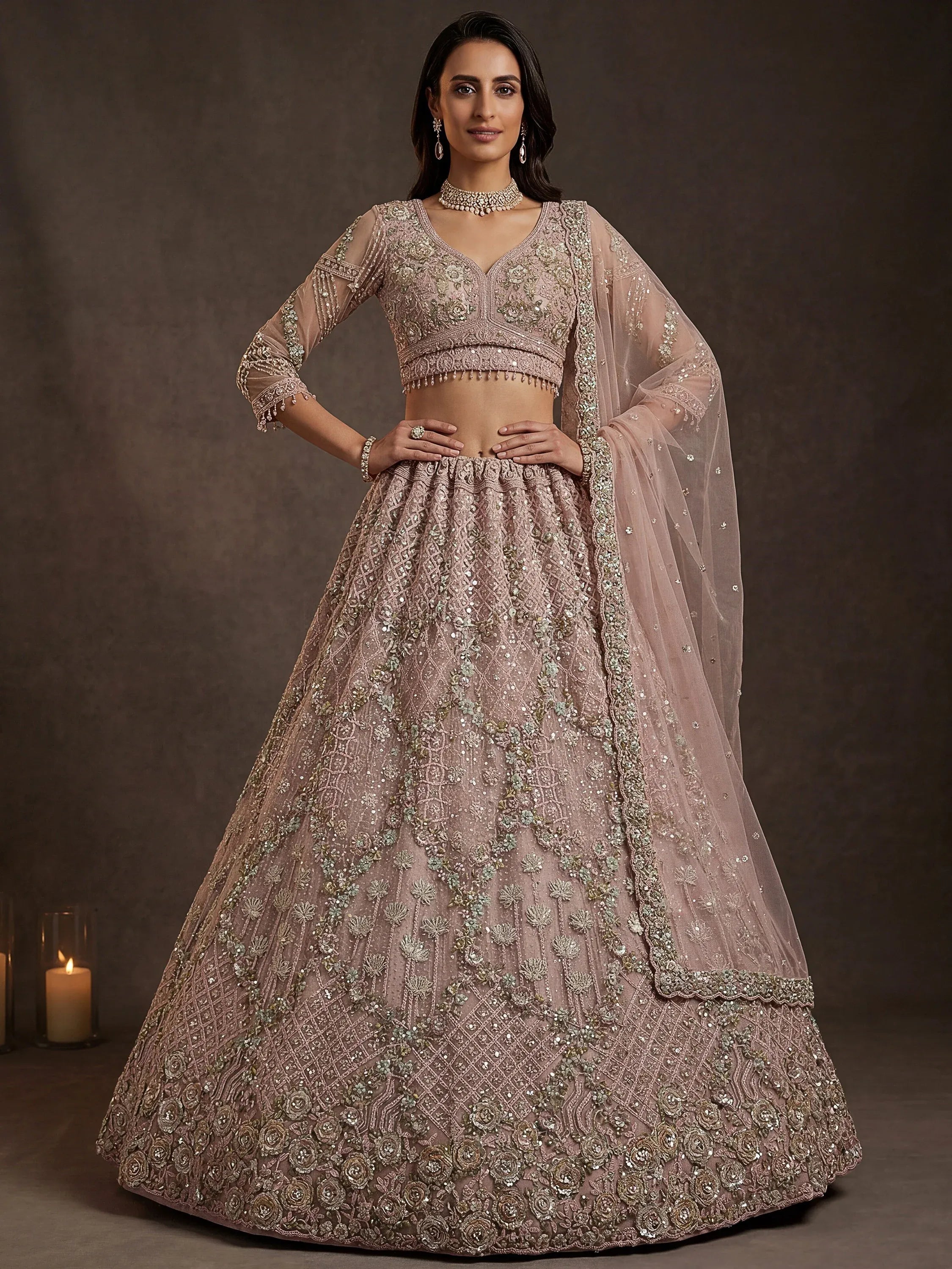 Terrific Pink Dori Embroidery Net Engagement Wear Lehenga Choli