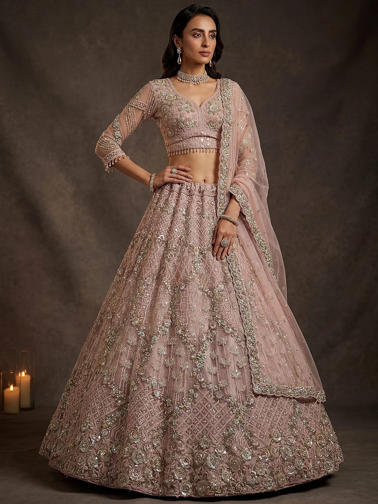 Terrific Pink Dori Embroidery Net Engagement Wear Lehenga Choli
