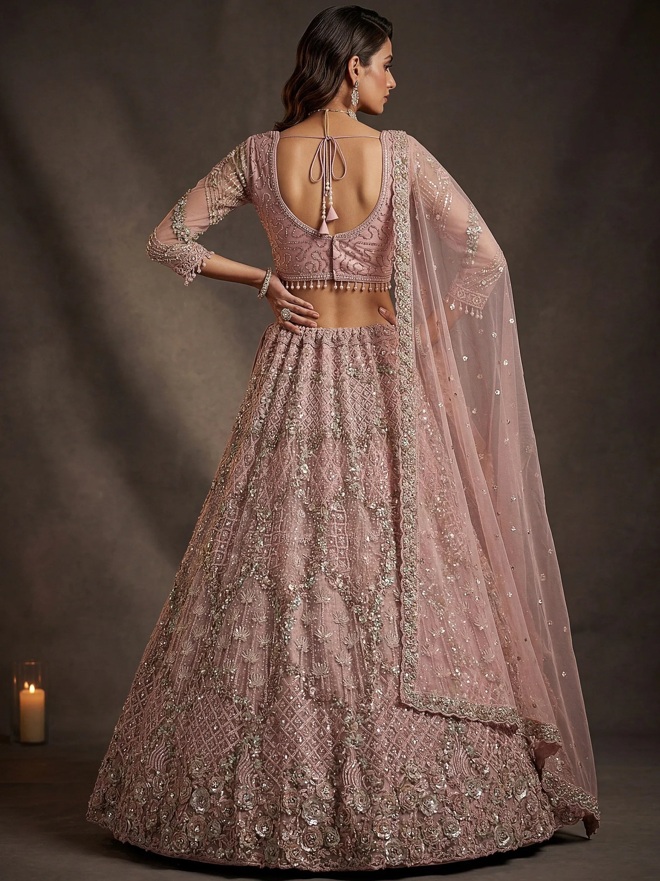 Terrific Pink Dori Embroidery Net Engagement Wear Lehenga Choli