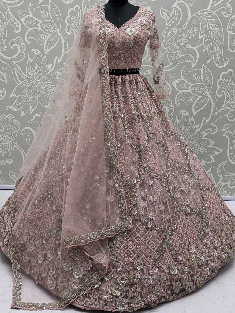 Terrific Pink Dori Embroidery Net Engagement Wear Lehenga Choli