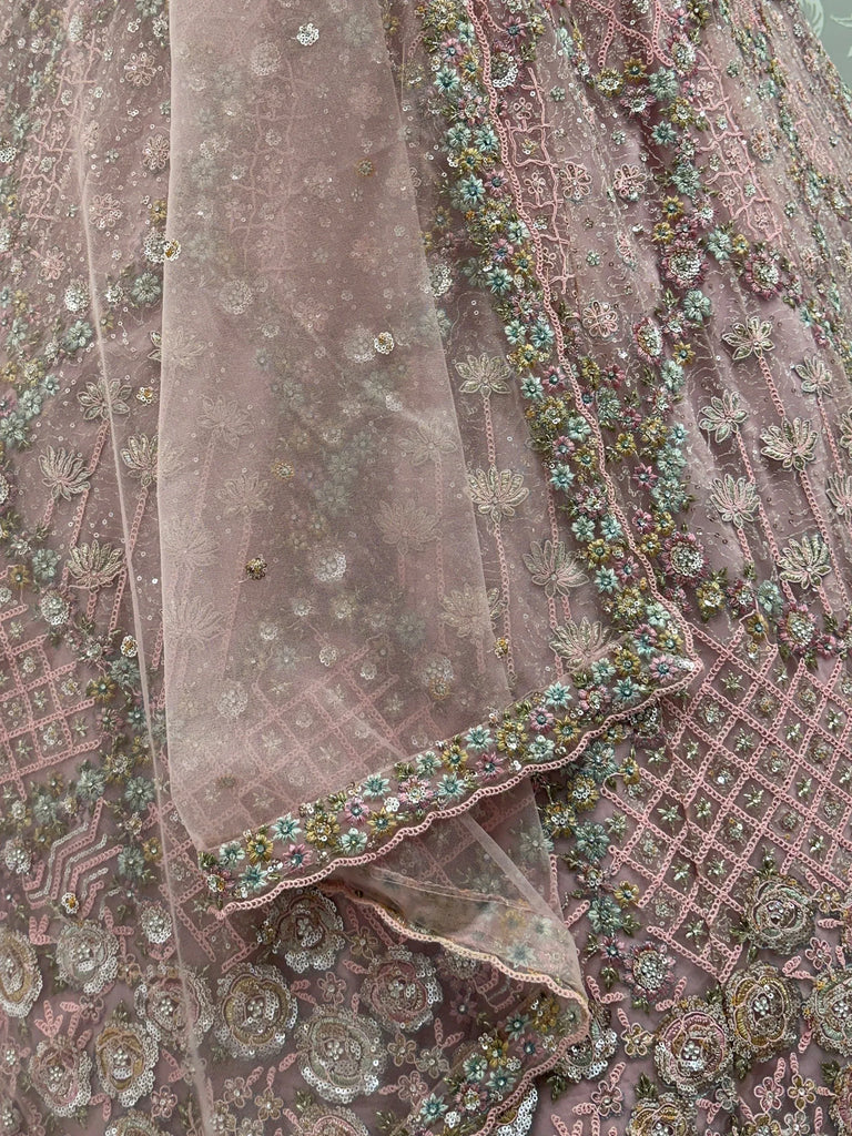 Terrific Pink Dori Embroidery Net Engagement Wear Lehenga Choli