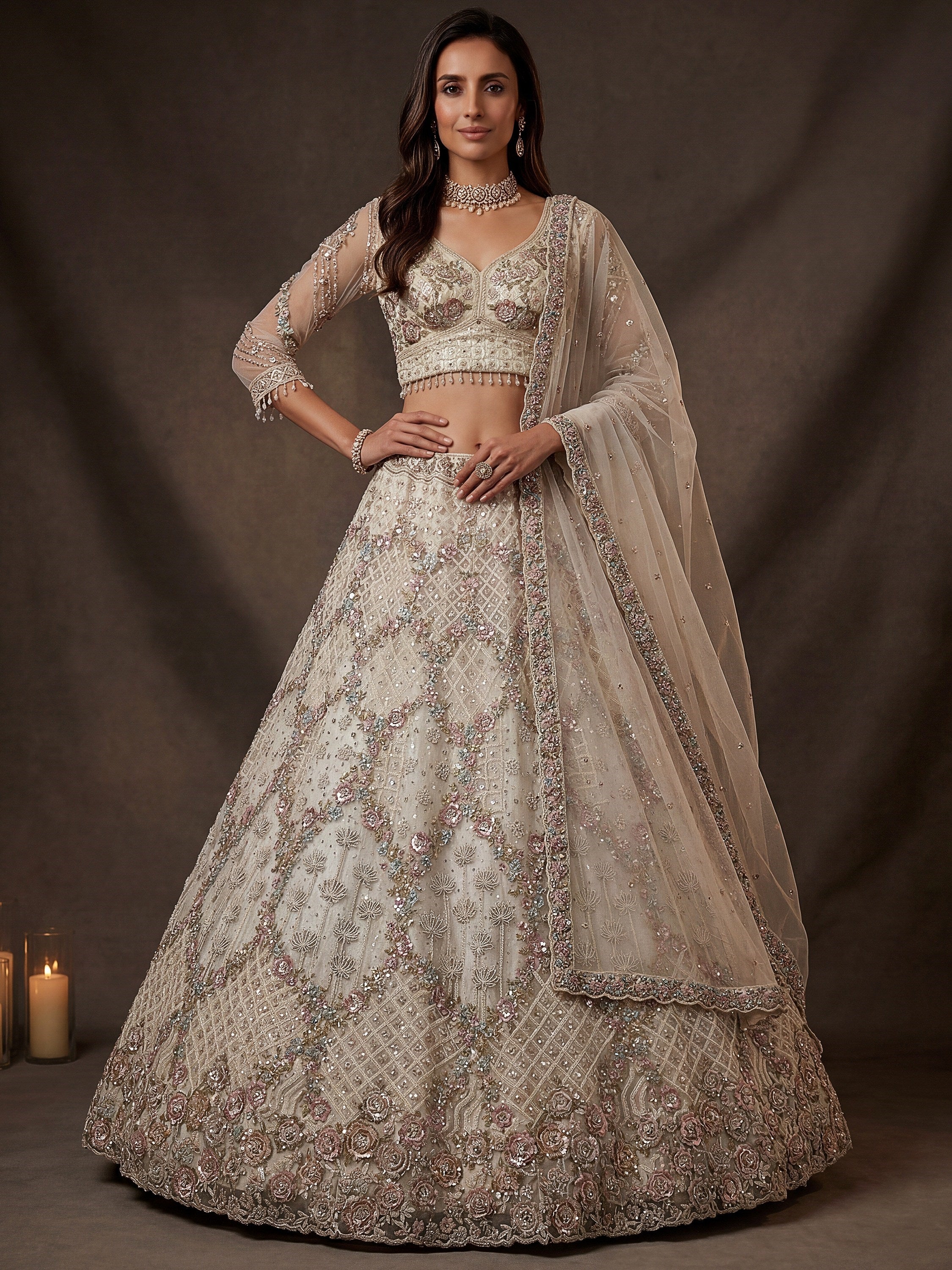 Grand White Heavy Embroidered Net Cocktail Wear Lehenga Choli With Dupatta