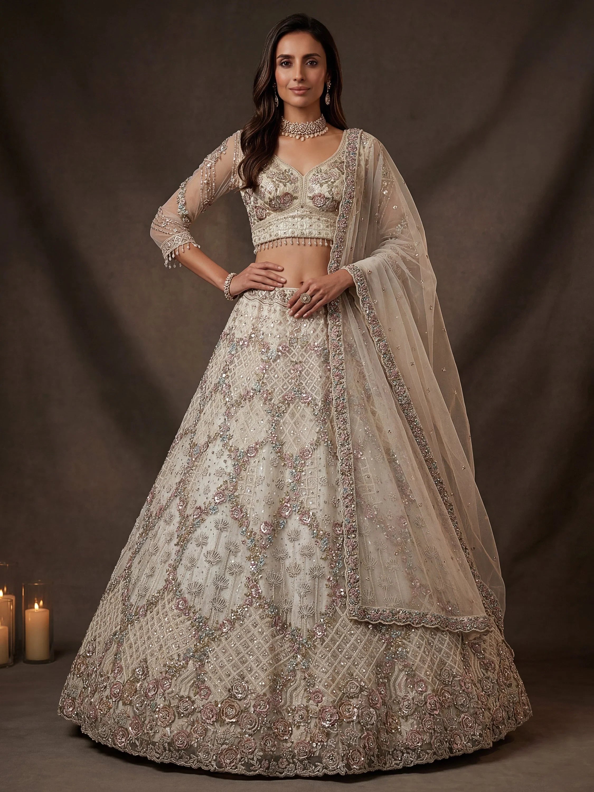 Grand White Heavy Embroidered Net Cocktail Wear Lehenga Choli With Dupatta