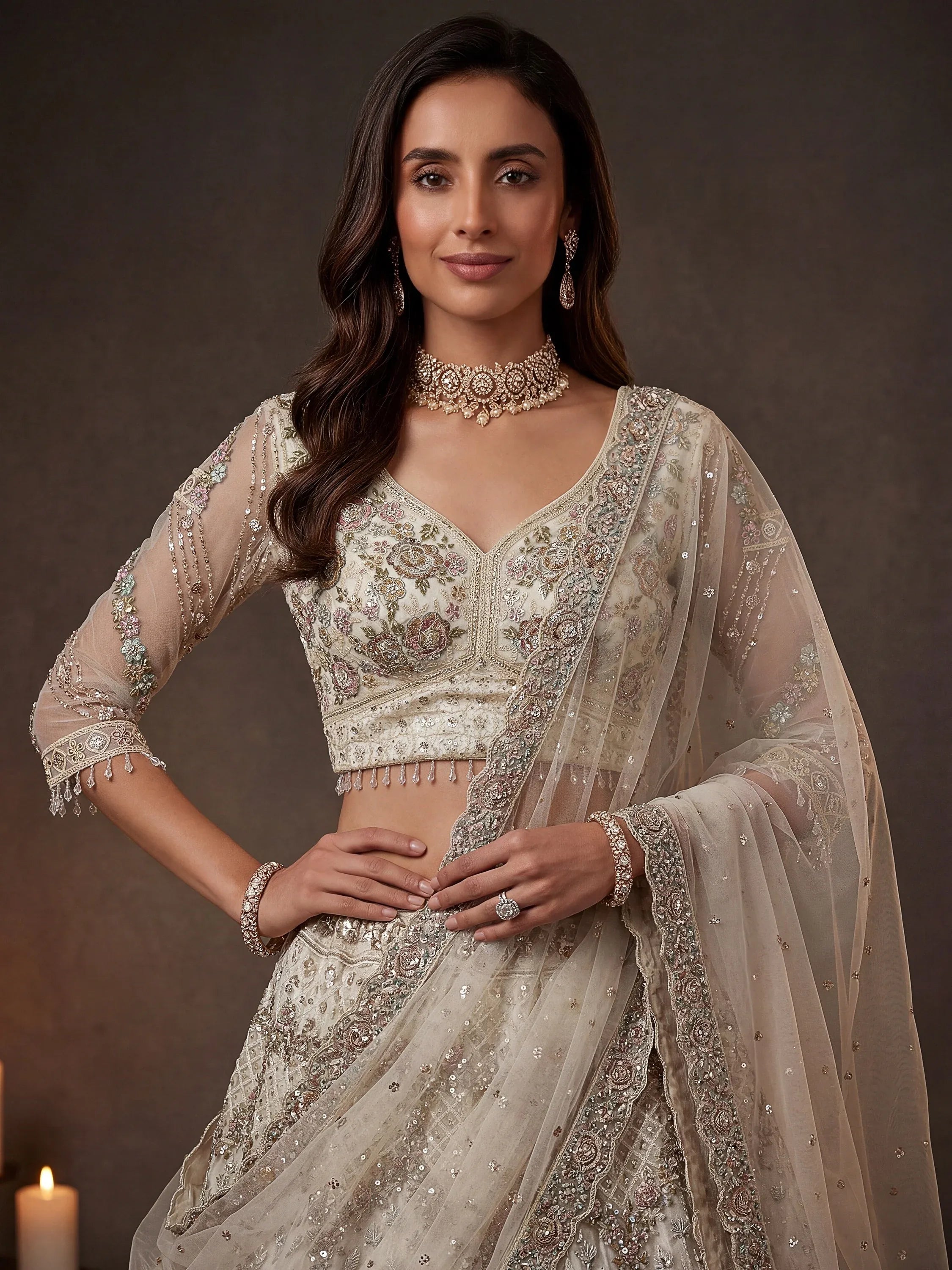 Grand White Heavy Embroidered Net Cocktail Wear Lehenga Choli With Dupatta