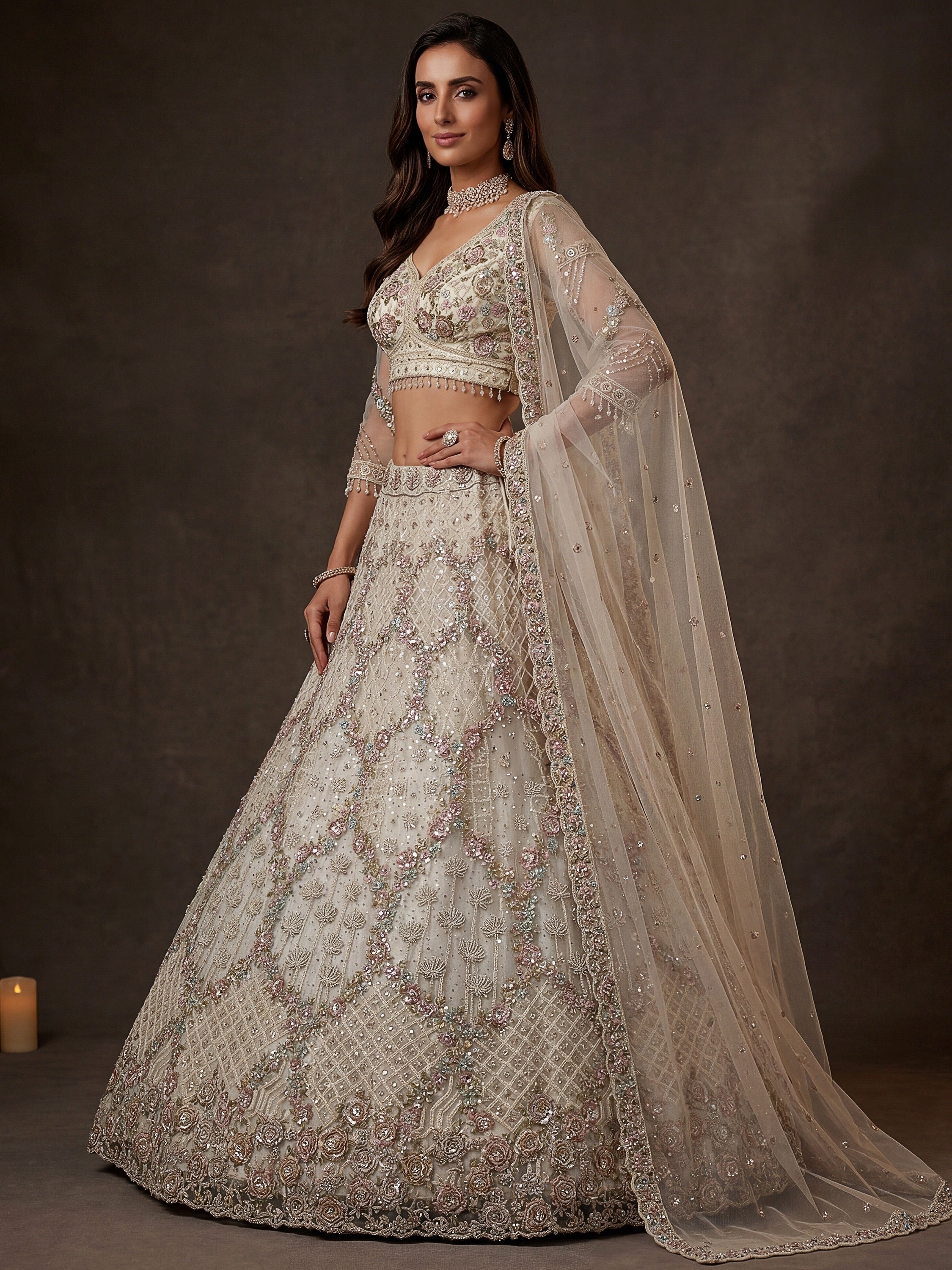 Grand White Heavy Embroidered Net Cocktail Wear Lehenga Choli With Dupatta